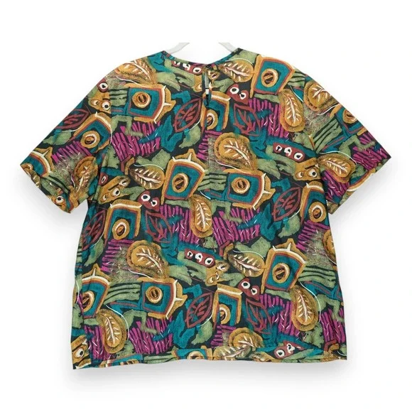 Vintage 80s Jessica Michelle Top‎ Women's 2XL Blouse Art Deco Short Sleeve - Picture 2 of 4